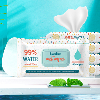 Khăn ướt Eco Baby Water dùng một lần Khăn ướt Làm sạch Túi 80PCS Khăn lau OEM GSM