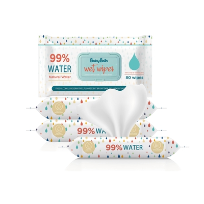 Khăn ướt Eco Baby Water dùng một lần Khăn ướt Làm sạch Túi 80PCS Khăn lau OEM GSM